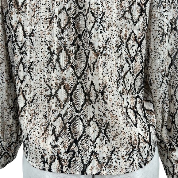 NWT Joie Women's Snake Print Tie Neck Long Sleeve Lined Shimmer Tan Blouse Sz XS - Picture 8 of 11